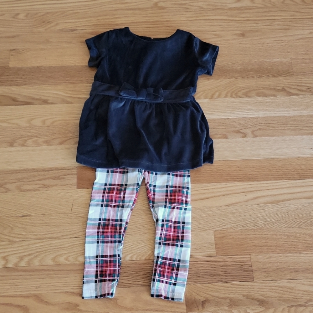 Carter's Girls Holiday Black Tunic Top Plaid Leggings